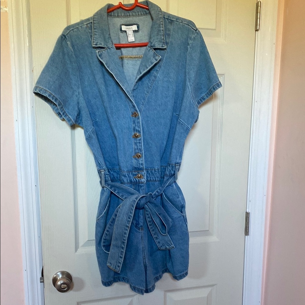 Forever 21 Blue Denim Button-Up Romper